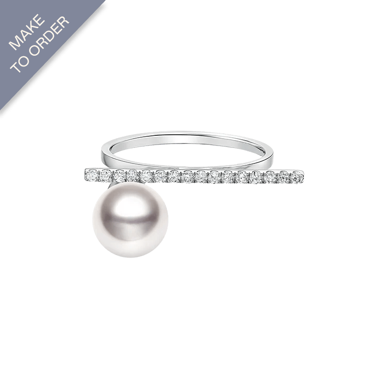Akoya Pearl 18K White Gold Moon Diamond Ring - HELAS Jewelry