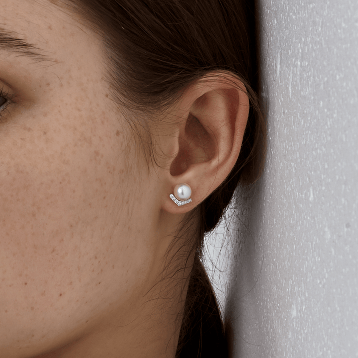 Akoya Pearl 18K White Gold V - shape Diamond Stud Earrings - HELAS Jewelry