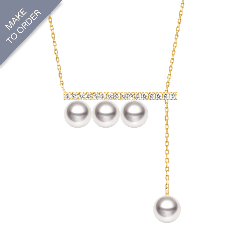 Akoya Pearl 18K Yellow Gold Balance Beam Diamond Necklace - HELAS Jewelry