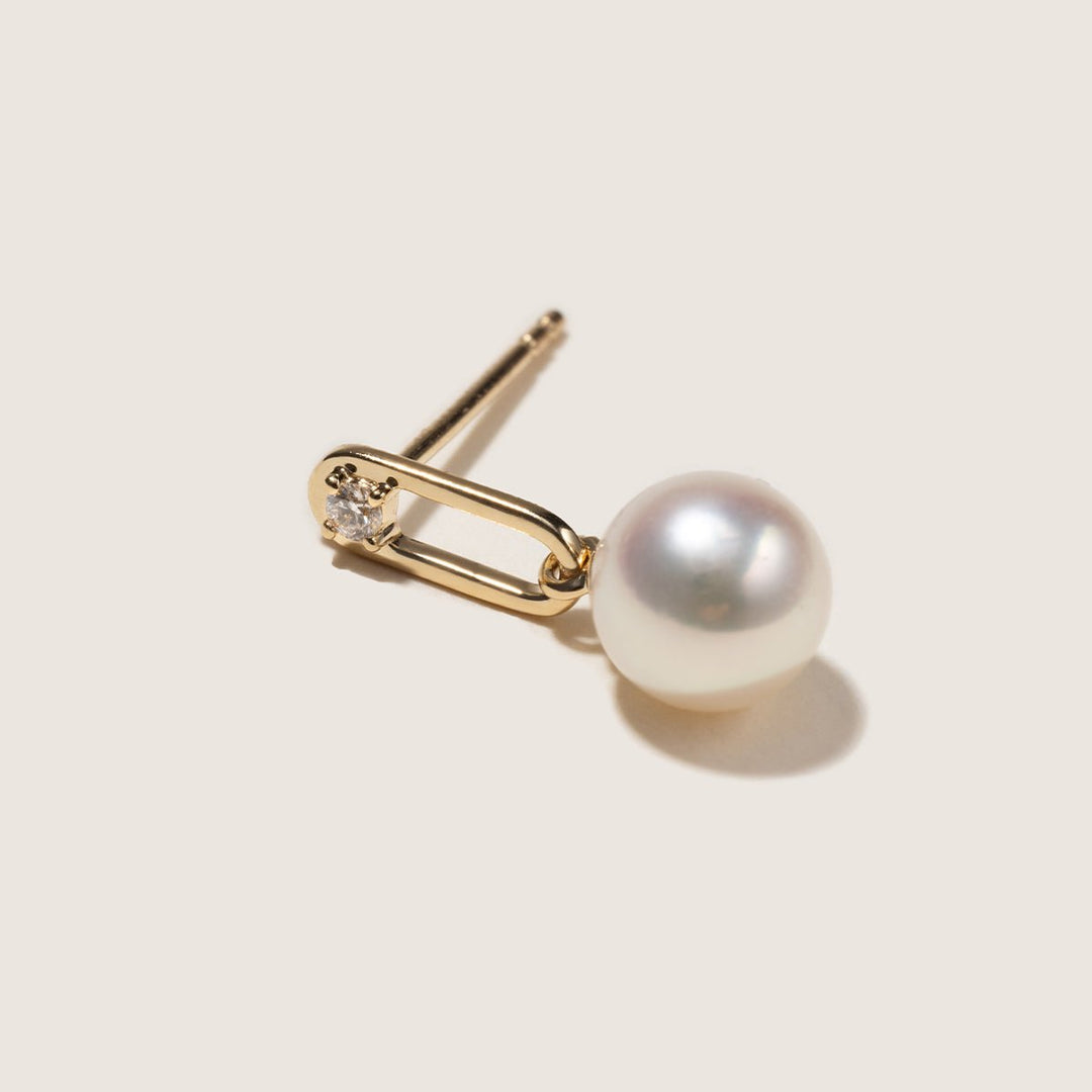 Akoya Pearl 9K Gold Lab - Grown Diamonds Annular Drop Earrings - HELAS Jewelry