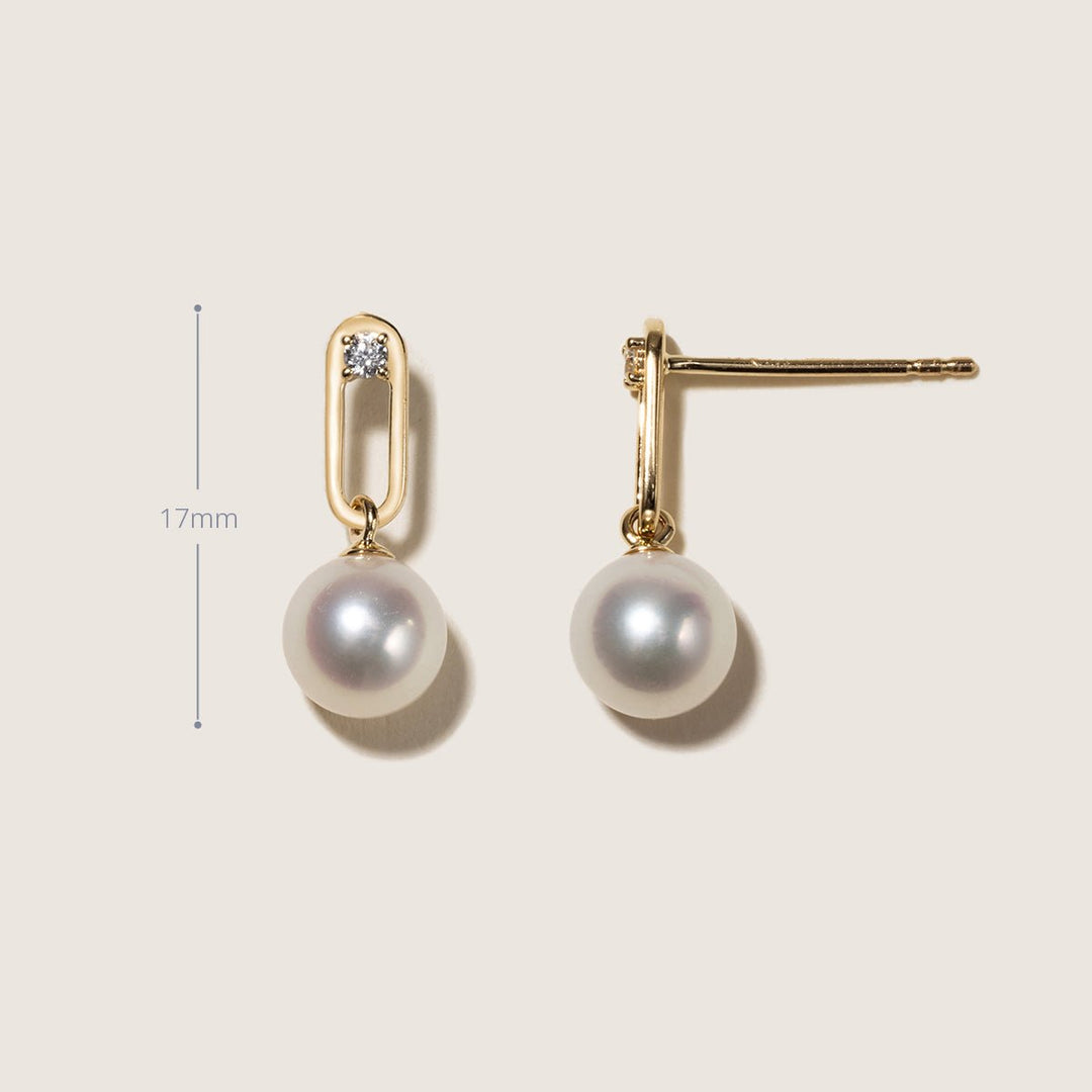 Akoya Pearl 9K Gold Lab - Grown Diamonds Annular Drop Earrings - HELAS Jewelry