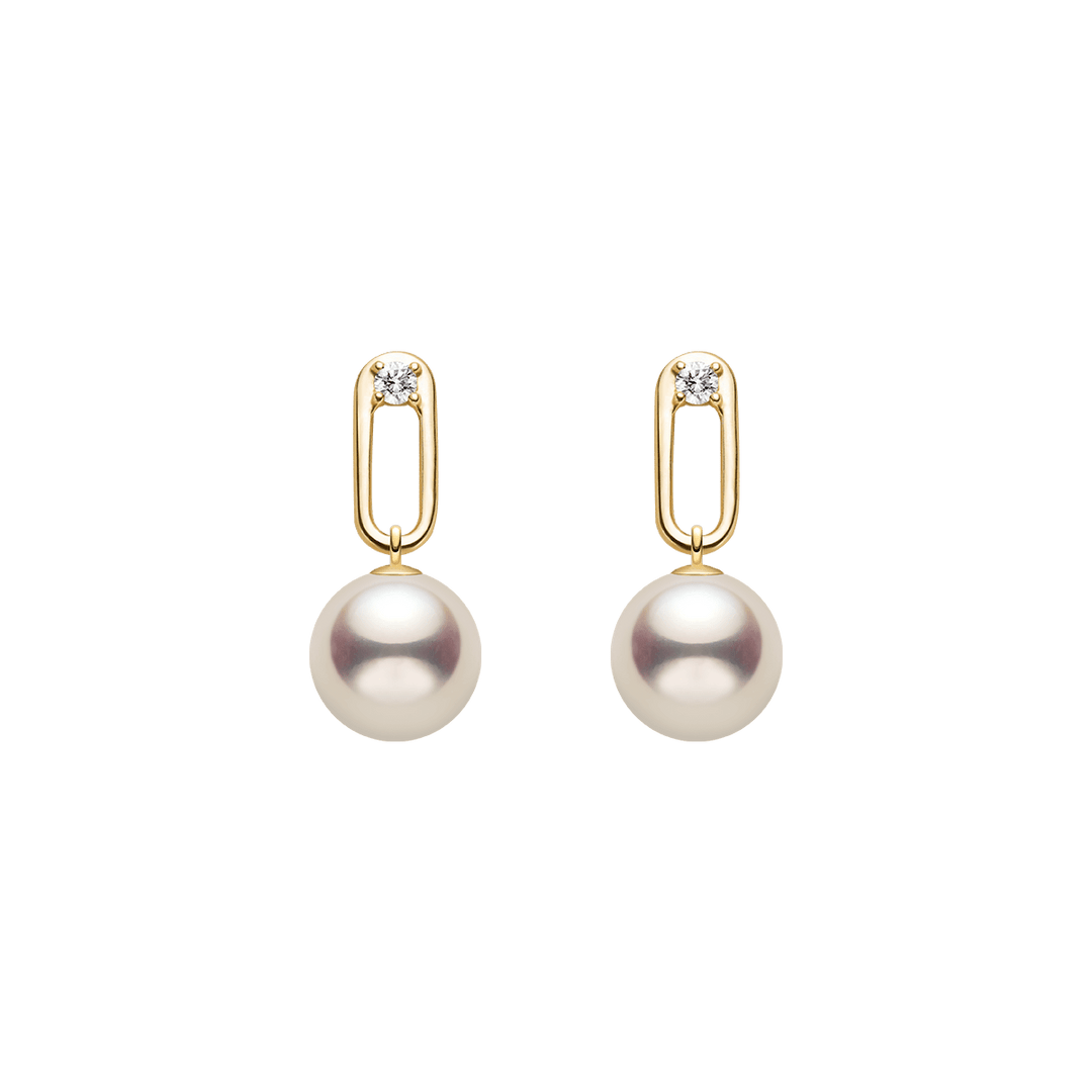 Akoya Pearl 9K Gold Lab - Grown Diamonds Annular Drop Earrings - HELAS Jewelry