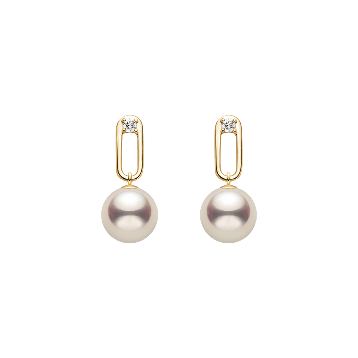 Akoya Pearl 9K Gold Lab - Grown Diamonds Annular Drop Earrings - HELAS Jewelry