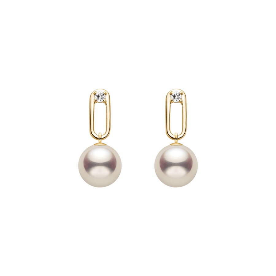Akoya Pearl 9K Gold Lab - Grown Diamonds Annular Drop Earrings - HELAS Jewelry