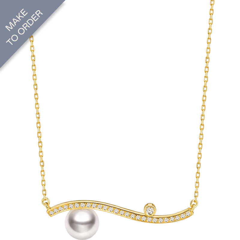 Akoya Pearl Necklace 18K Yellow Gold Diamond Necklace - HELAS Jewelry