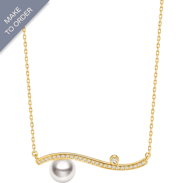 Akoya Pearl Necklace 18K Yellow Gold Diamond Necklace - HELAS Jewelry