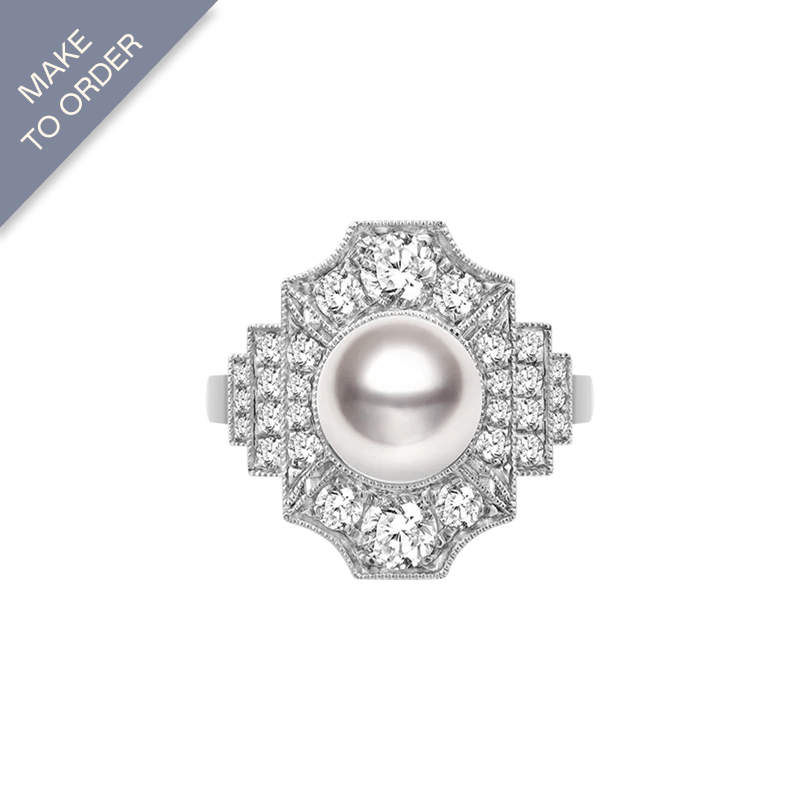 Akoya Pearl Ring 18K White Gold Diamond - HELAS Jewelry