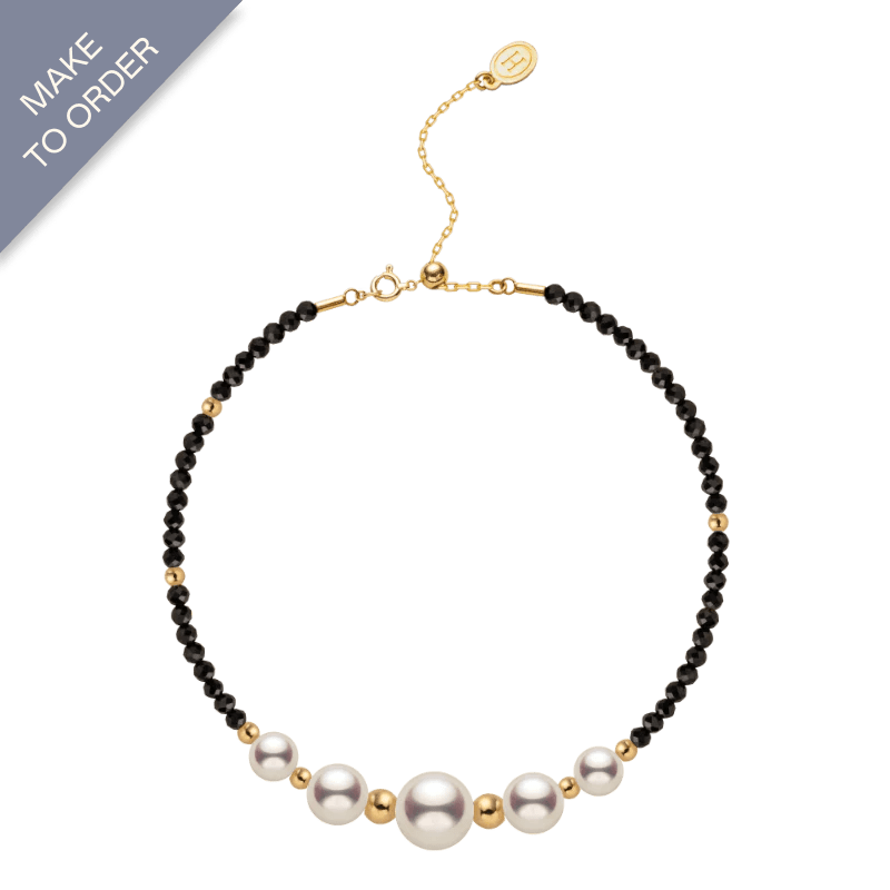 Akoya Saltwater Pearl 18K Gold Black Spinel Smile Bracelet - HELAS Jewelry