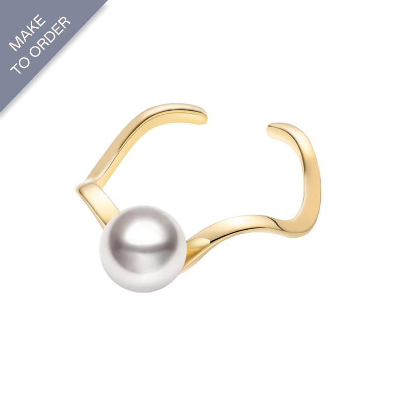 Akoya Saltwater Pearl 18K Gold Curve Open Ring - HELAS Jewelry