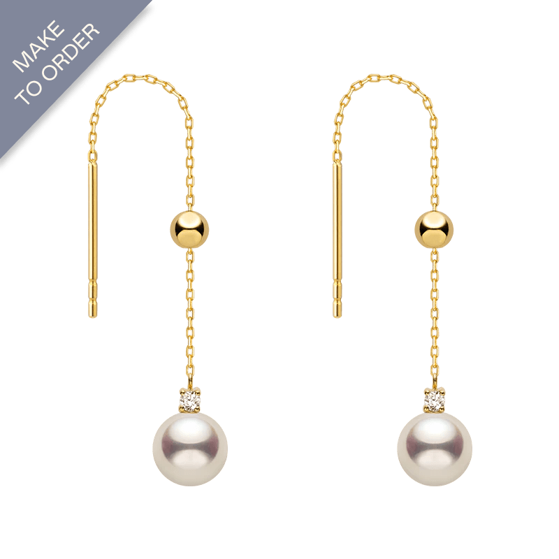 Akoya Saltwater Pearl 18K Gold Diamond Fashionable Drop Earrings - HELAS Jewelry