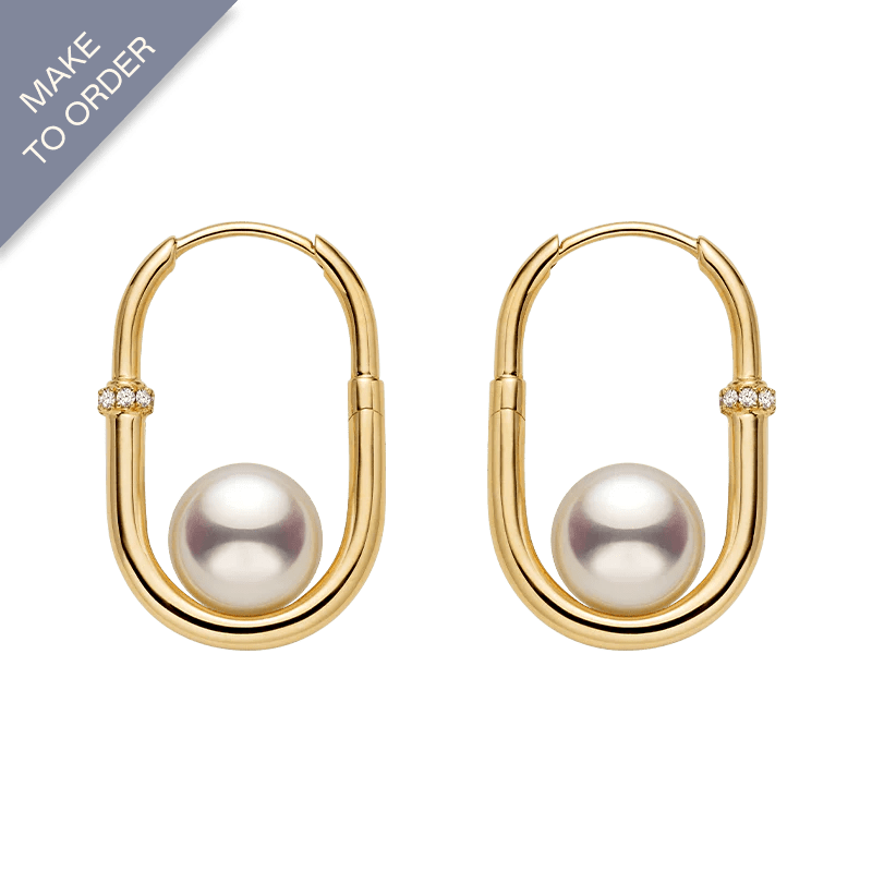 Akoya Saltwater Pearl 18K Gold Diamond U - shaped Hoop Earrings - HELAS Jewelry