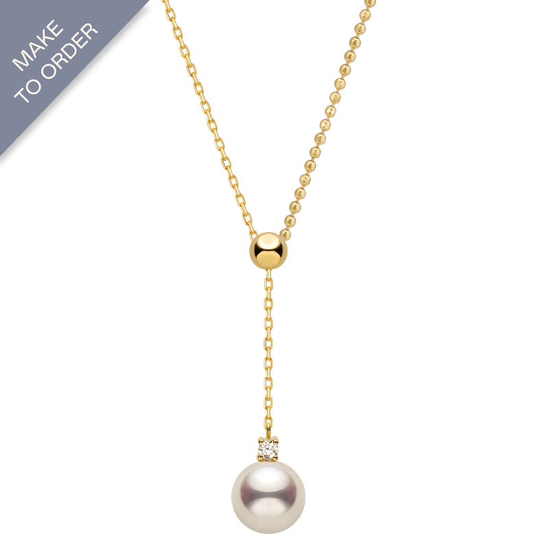 Akoya Saltwater Pearl 18K Gold Diamond Y - shaped Beaded Chain Necklace - HELAS Jewelry
