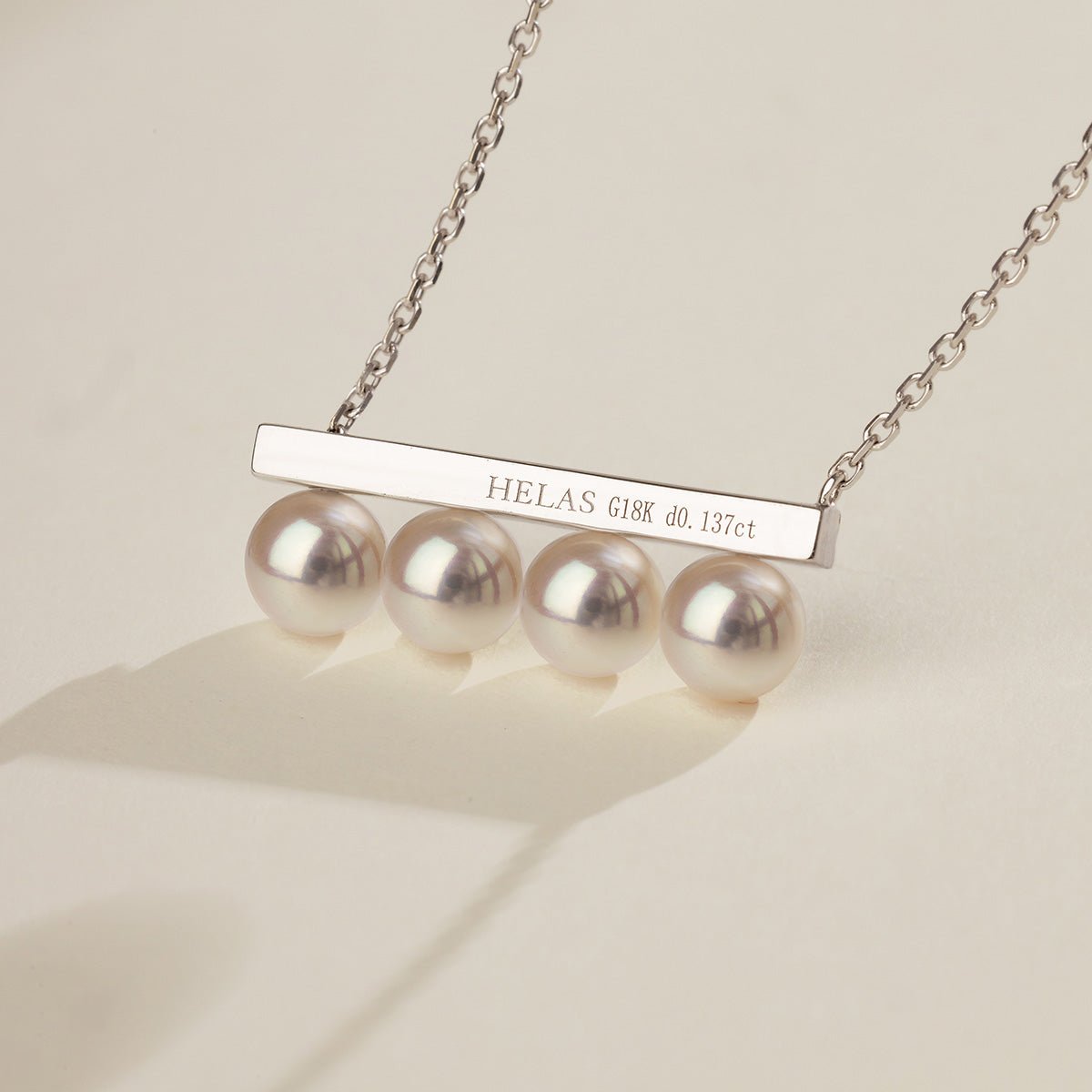 Akoya Saltwater Pearl 18K White Gold Balance Beam Diamond Necklace - HELAS Jewelry