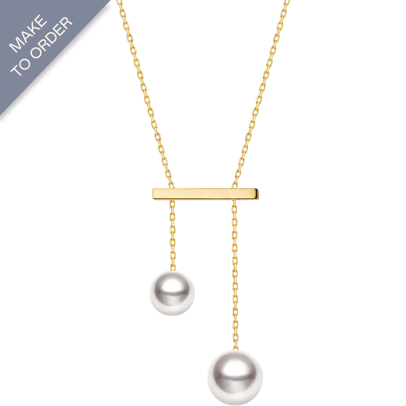 Akoya Saltwater Pearl 18k Yellow Gold Asymmetric Balance Beam Necklace - HELAS Jewelry