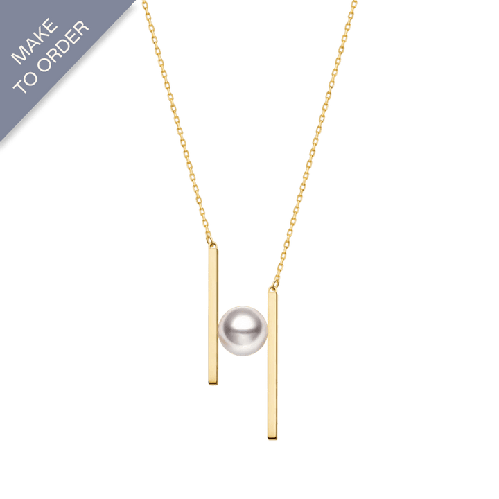 Akoya Saltwater Pearl 18K Yellow Gold Asymmetric "H" Necklace - HELAS Jewelry