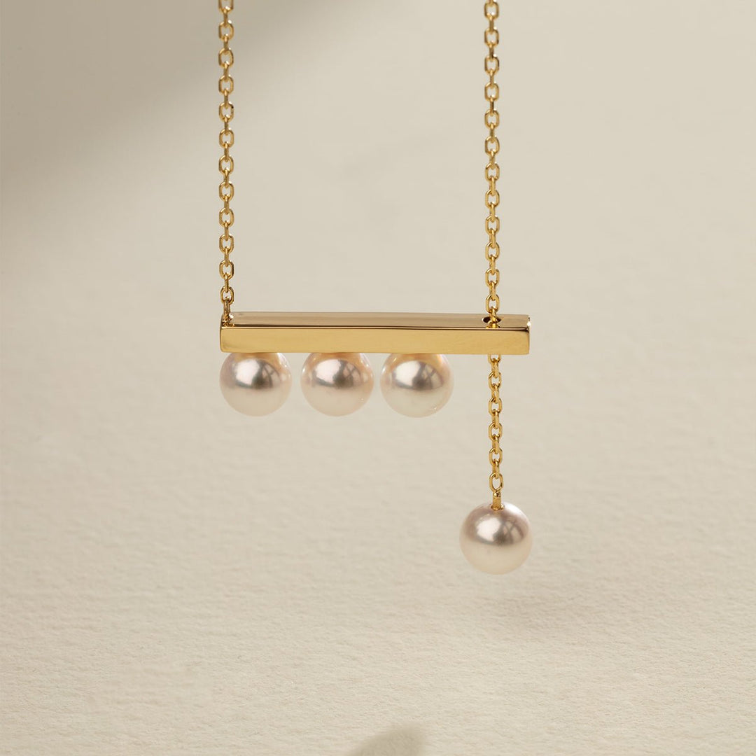 Akoya Saltwater Pearl 18K Yellow Gold Balance Beam Necklace - HELAS Jewelry