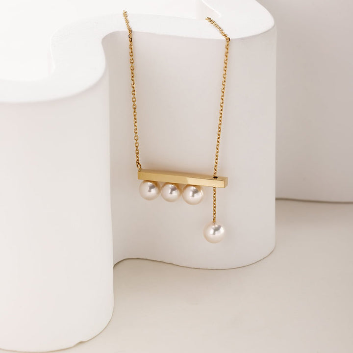 Akoya Saltwater Pearl 18K Yellow Gold Balance Beam Necklace - HELAS Jewelry