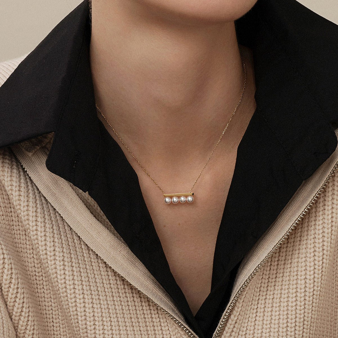 Akoya Saltwater Pearl 18K Yellow Gold Balance Beam Necklace - HELAS Jewelry