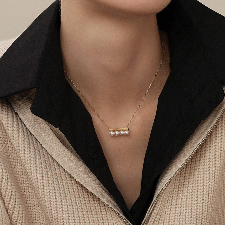 Akoya Saltwater Pearl 18K Yellow Gold Balance Beam Necklace - HELAS Jewelry