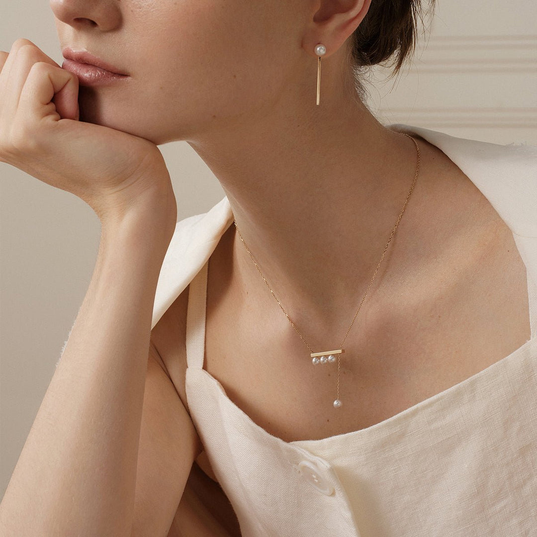 Akoya Saltwater Pearl 18K Yellow Gold Balance Beam Necklace - HELAS Jewelry