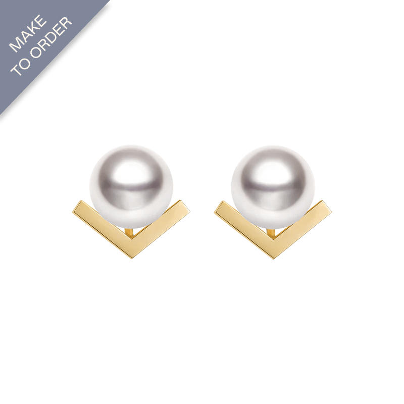 Akoya Saltwater Pearl 18K Yellow Gold Diamond V - shape Earrings - HELAS Jewelry