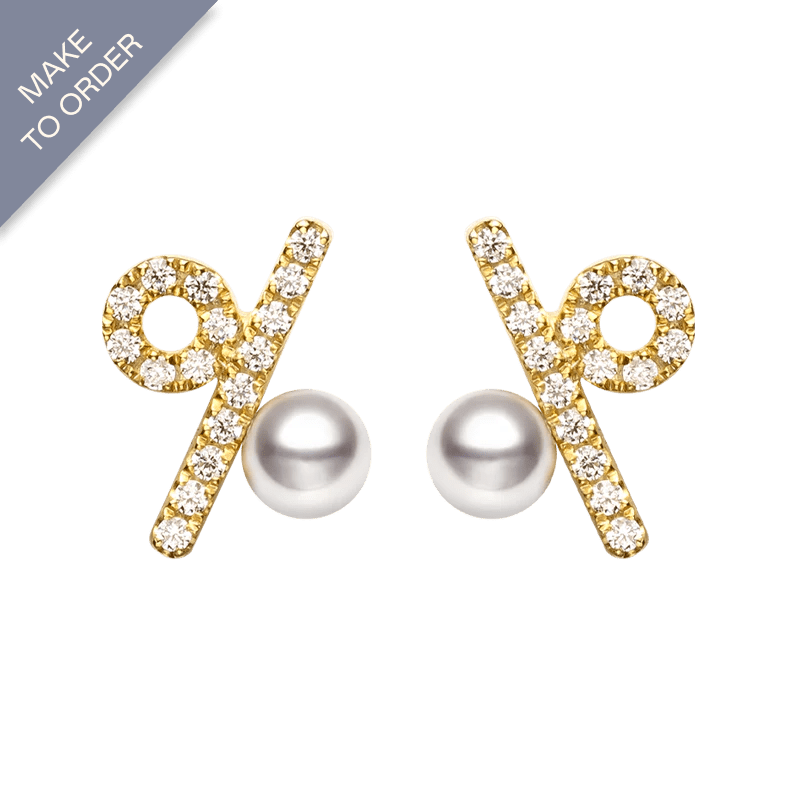 Akoya Saltwater Pearl 18K Yellow Gold Dimond Percentage Earrings - HELAS Jewelry