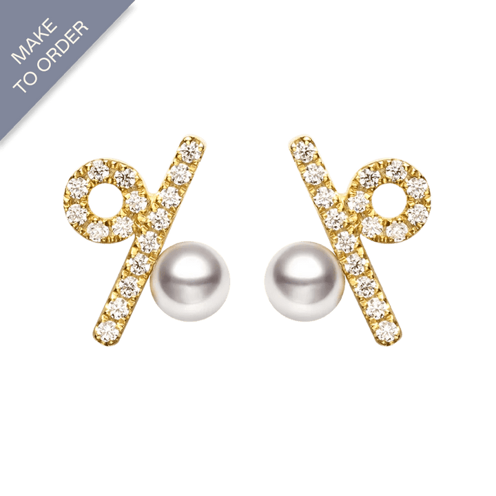Akoya Saltwater Pearl 18K Yellow Gold Dimond Percentage Earrings - HELAS Jewelry