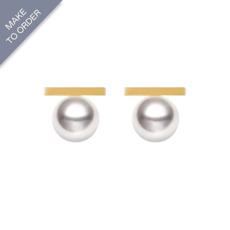 Akoya Saltwater Pearl 18K Yellow Gold Rest Symbol Diamond Earrings - HELAS Jewelry
