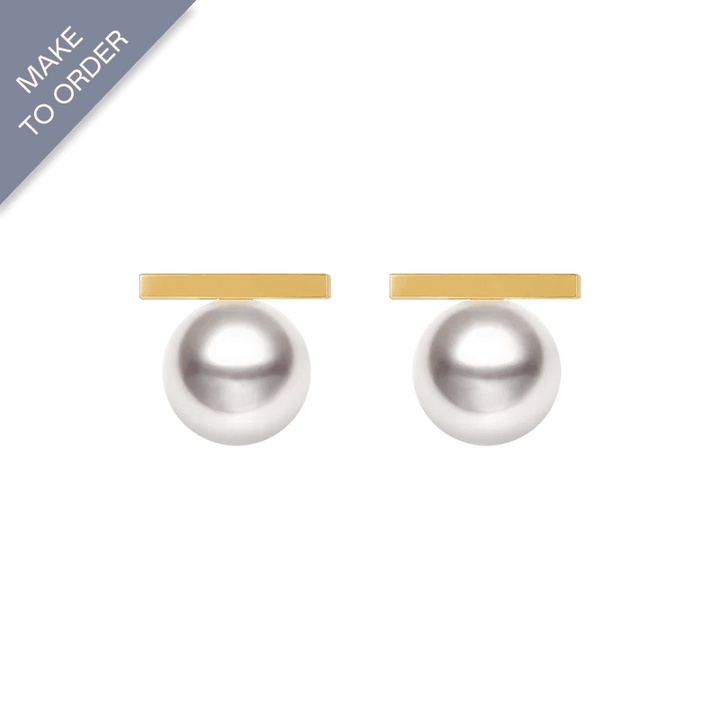 Akoya Saltwater Pearl 18K Yellow Gold Rest Symbol Diamond Earrings - HELAS Jewelry