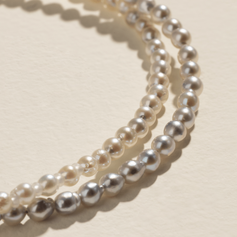 Akoya Silver Blue Baroque Pearl 18K Gold Tide Gradient Strand Necklace - HELAS Jewelry