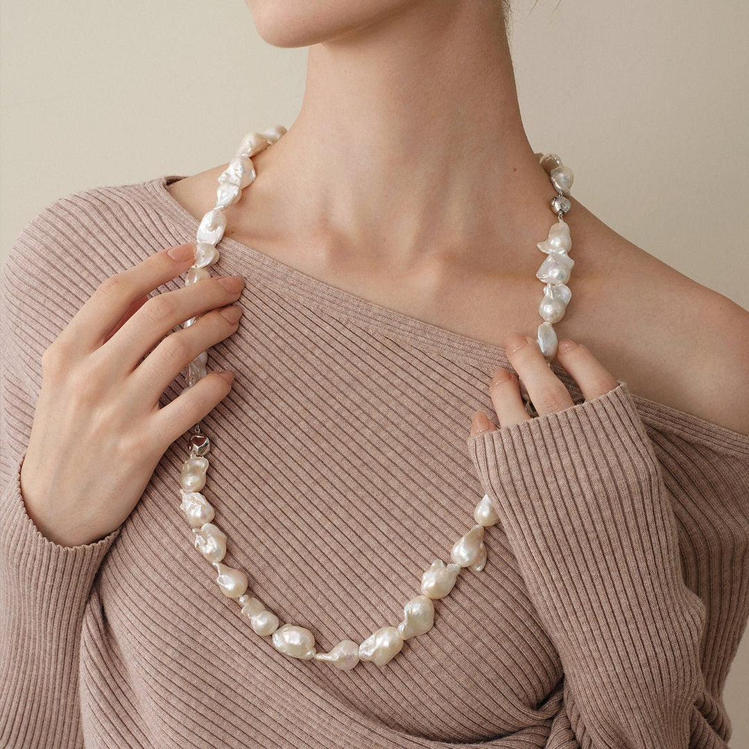 Aurora Freshwater Baroque Pearl 925 Silver Empress Strand Necklace - HELAS Jewelry