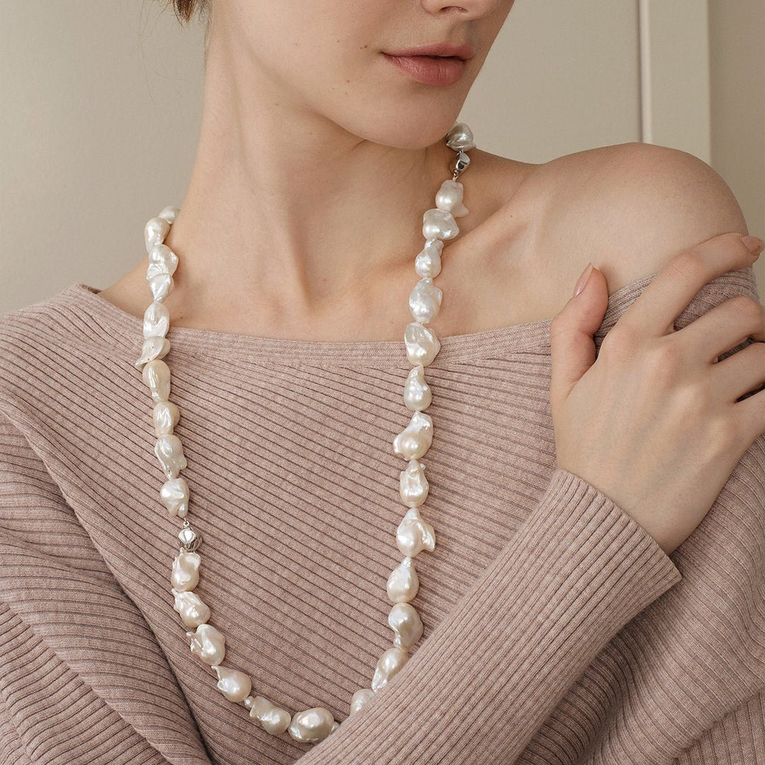 Aurora Freshwater Baroque Pearl 925 Silver Empress Strand Necklace - HELAS Jewelry