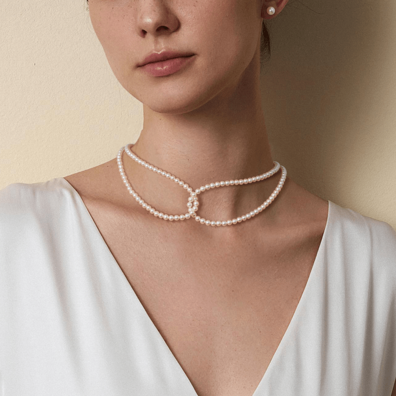 Aurora Freshwater Pearl GUILD Certificate Noble 18K Gold H Mark Strand Necklace - HELAS Jewelry