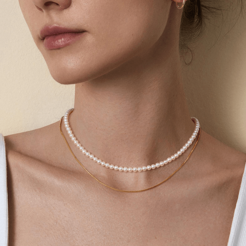 Aurora Freshwater Pearl GUILD Certificate Noble 18K Gold H Mark Strand Necklace - HELAS Jewelry