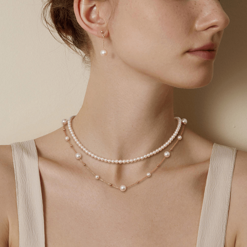 Aurora Freshwater Pearl GUILD Certificate Noble 18K Gold H Mark Strand Necklace - HELAS Jewelry