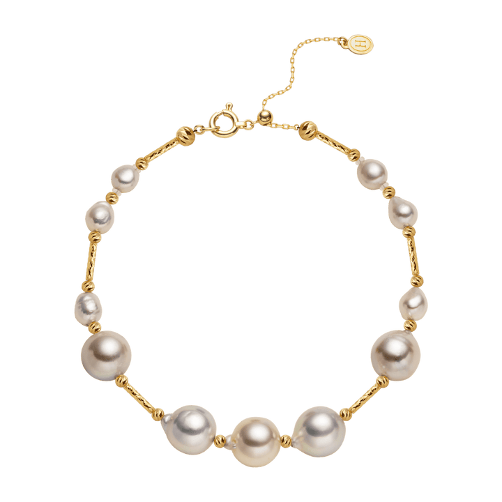 Baroque Akoya Multi - color Pearl 18K Gold Stations Bracelet - HELAS Jewelry