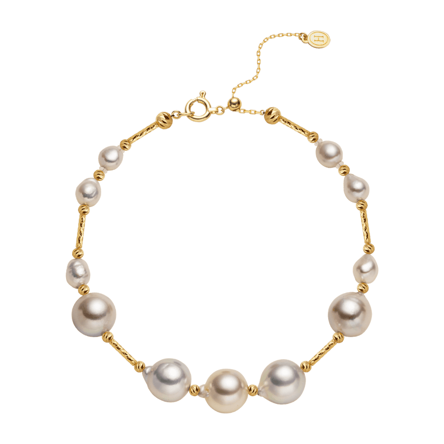 Baroque Akoya Multi - color Pearl 18K Gold Stations Bracelet - HELAS Jewelry