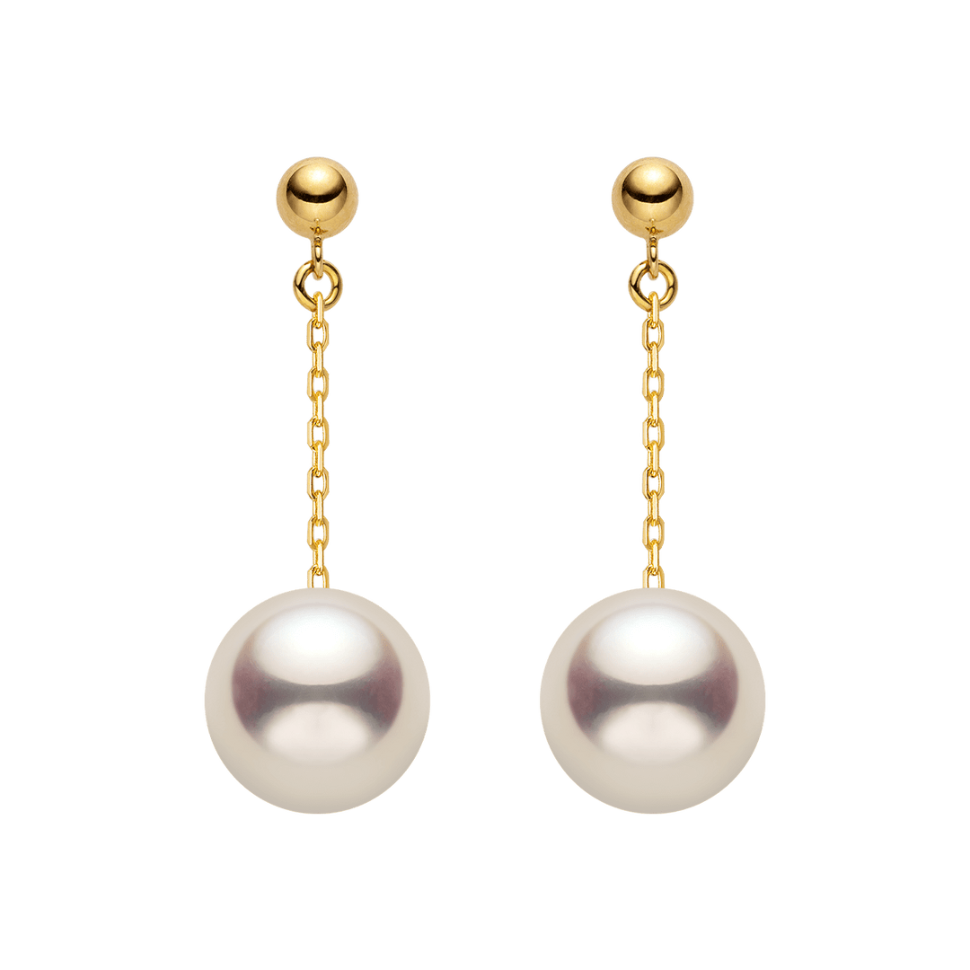 Akoya Pearl 18K Gold Long Stud Earrings - HELAS Jewelry