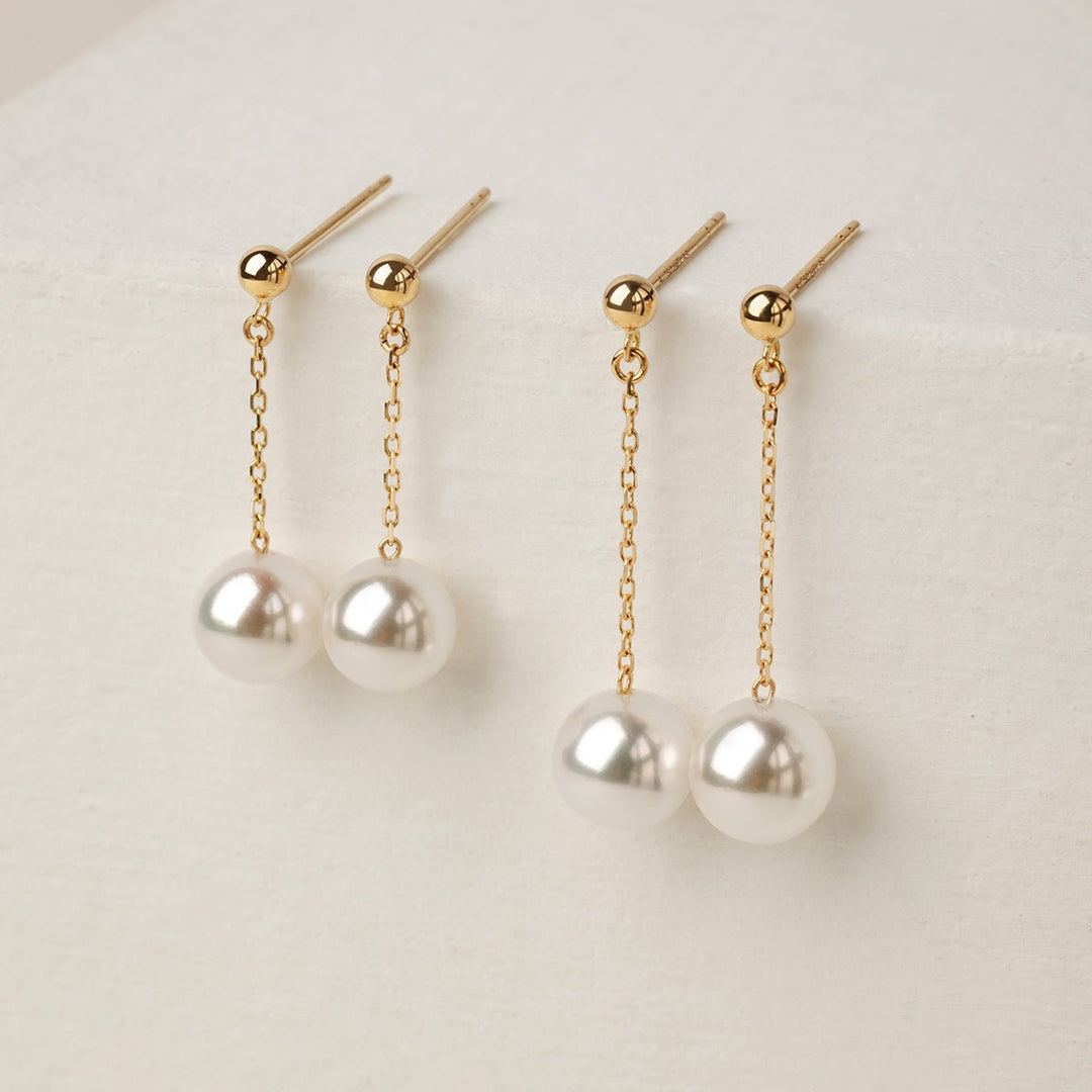 Akoya Pearl 18K Gold Long Stud Earrings - HELAS Jewelry