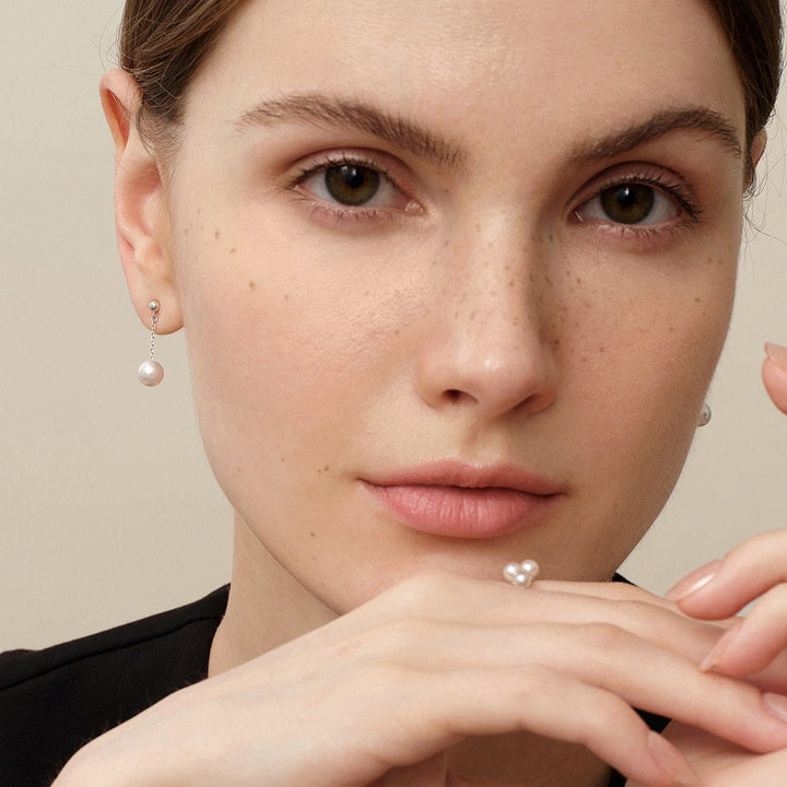 Akoya Pearl 18K Gold Long Stud Earrings - HELAS Jewelry