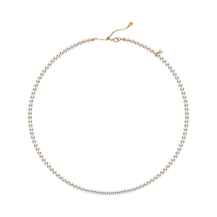 Aurora freshwater pearl strand necklace with gold vermeil H-mark charm in 925 sterling silver, product flat lay on transparent background