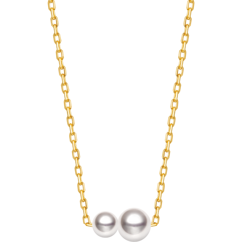 Twin saltwater pearl minimalist 18K gold necklace from Basic Collection, featuring a sleek, elegant design with two pearls.