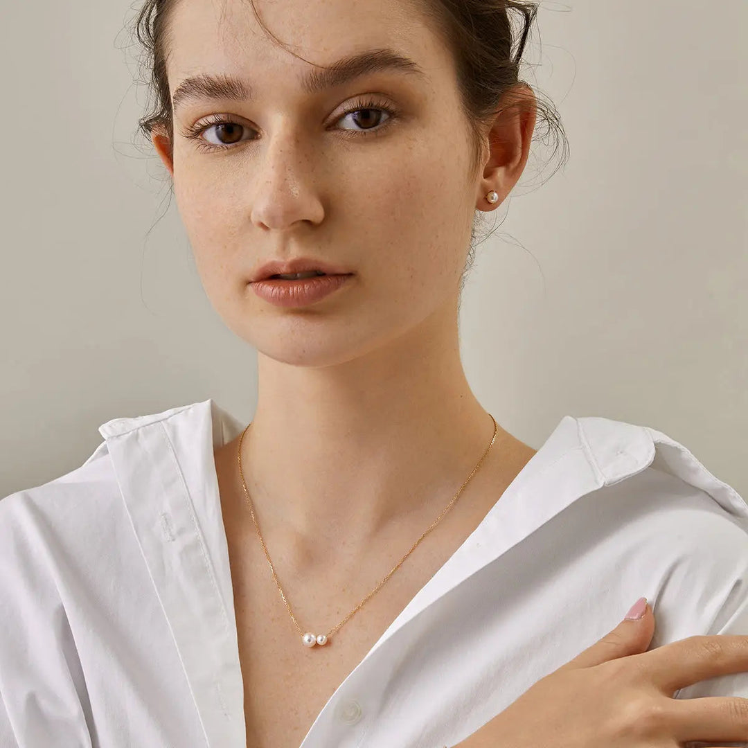 BASIC COLLECTION Double Akoya Pearls 18K Gold Necklace - HELAS Jewelry