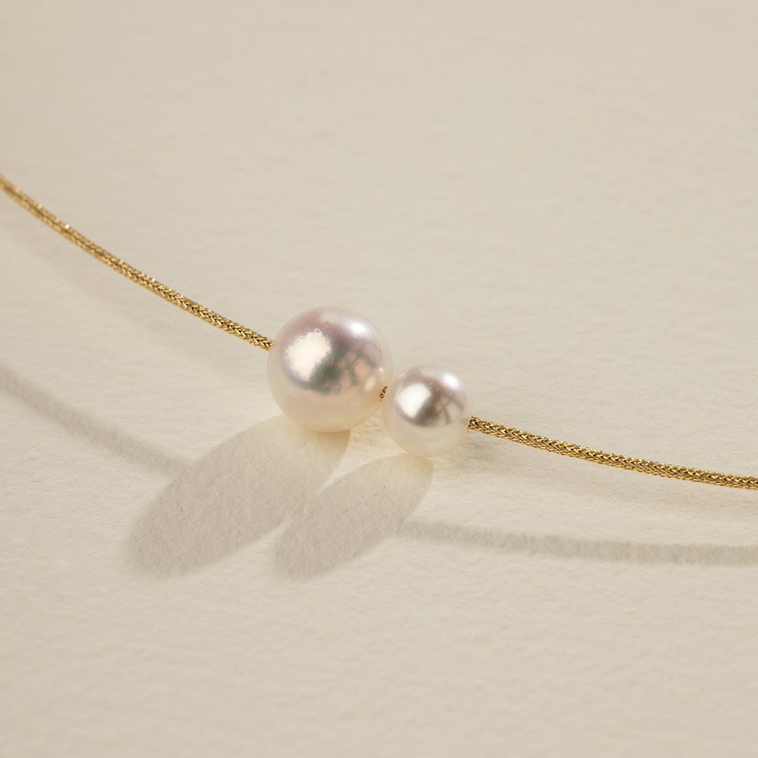 Double Saltwater Pearl Minimalist Design 18K Necklace - HELAS Jewelry