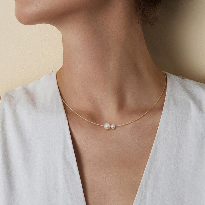 Double Saltwater Pearl Minimalist Design 18K Necklace - HELAS Jewelry