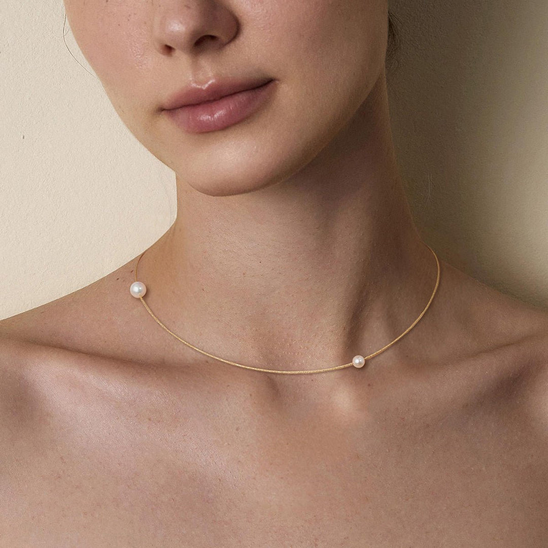 Double Saltwater Pearl Minimalist Design 18K Necklace - HELAS Jewelry
