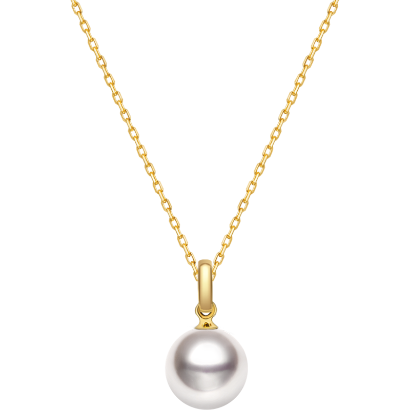 Saltwater pearl 18K gold classic buckle pendant necklace from Basic Collection, featuring a lustrous pearl and elegant gold clasp.