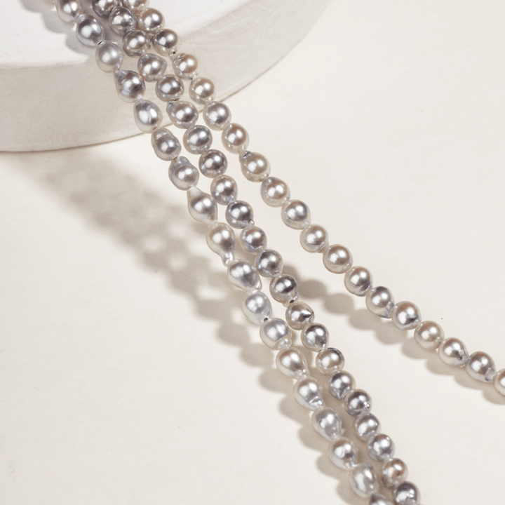 Akoya Baroque Pearl 18K Gold Powder Blue Strand Necklace - HELAS Jewelry