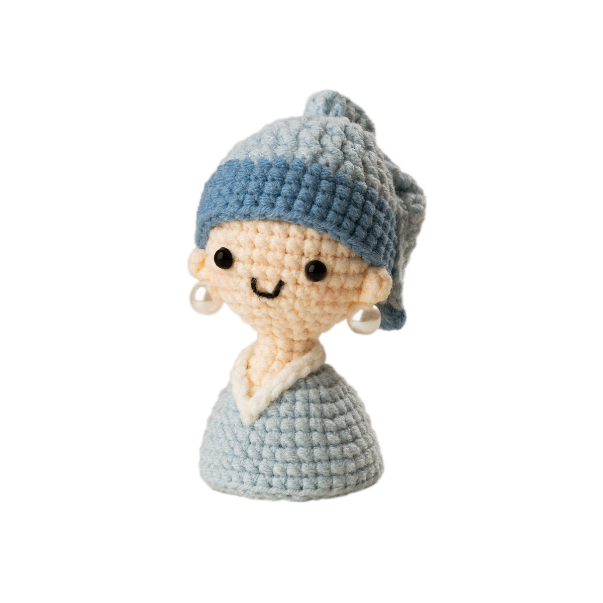 Pearl Earring Girl Crochet Hand‑Knitted Art Yarn Doll Keychain