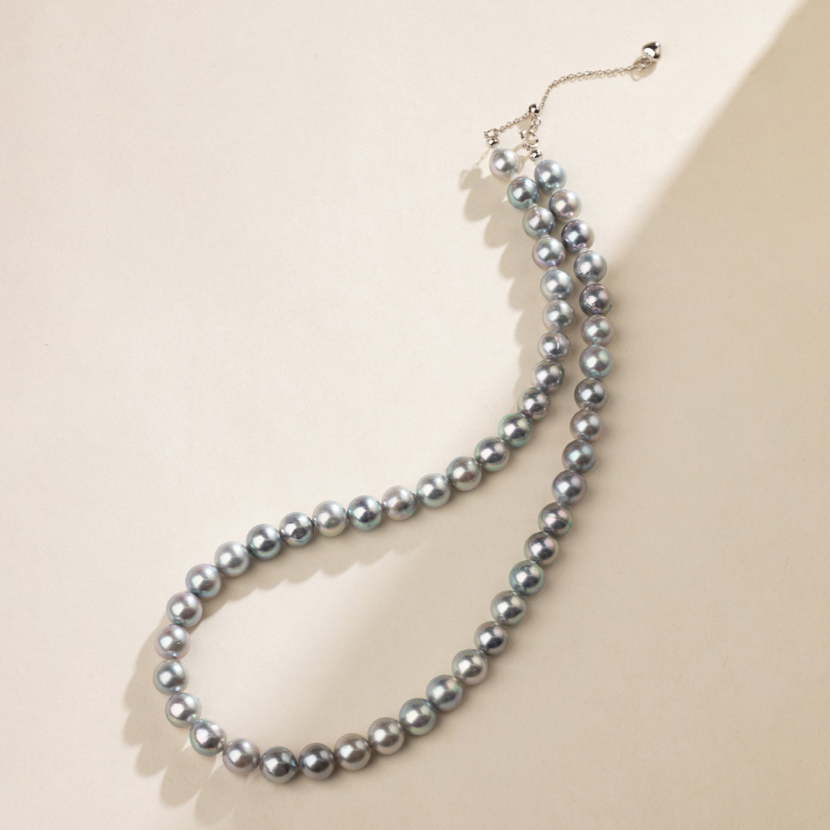 Baroque Akoya Pearl 925 Sterling Silver Heart Clasp Slate Blue Necklace